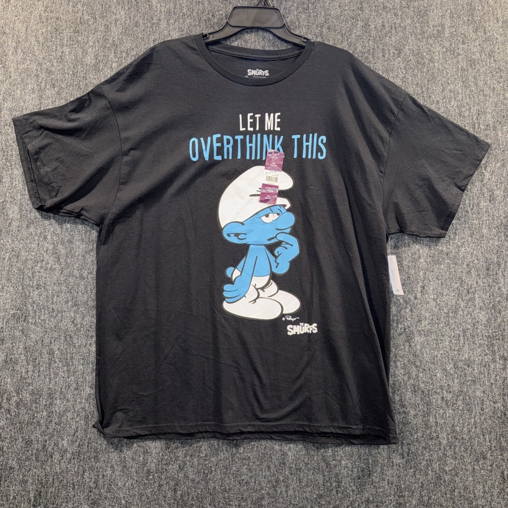The Smurfs Men's Graphic T-Shirt Let Me Overthink This Black 2XL Short Sleeve